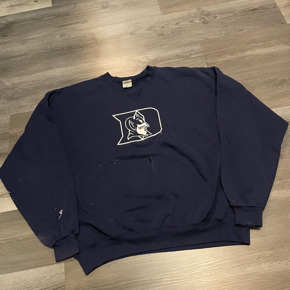 Vintage Duke Blue Devils Sweatshirt MJ Soffe Navy Blue Distressed Mens 2XL
